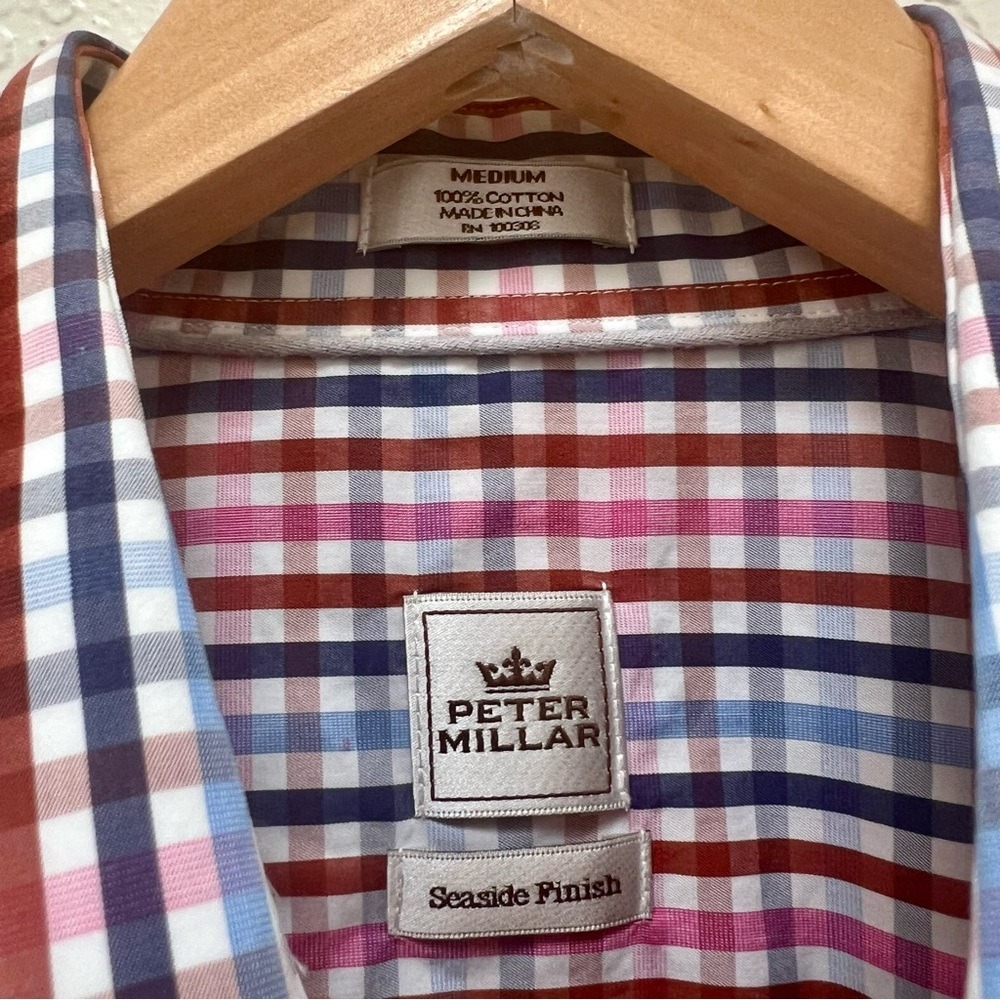 Peter Millar‎ Mens Medium Button Down Shirt Seaside Finish Checkered - Picture 3 of 6